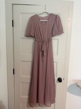 Tea & Rose Soft Dusty Mauve V-Neck Maxi Dress with Tie Waist
